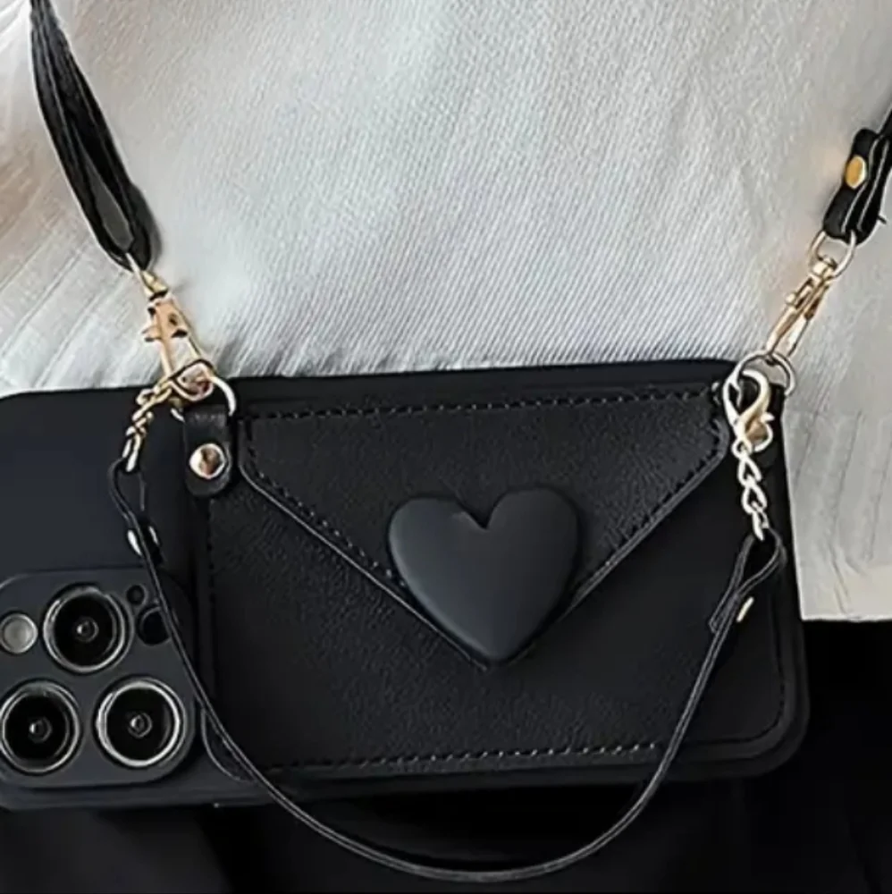 NEW Apple IPhone 15 Pro Max crossbody 3D love heart faux leather Phone case